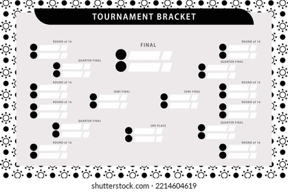 Monochrome Vector Tournament Bracket. Simple Black And White Knocked-off Stages With Sun Pattern. Suitable For Football, Badminton, Basketball, And Other Sports.