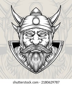 Monochrome Vector Viking Illustration. Premium vector