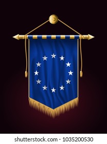 Monochrome Version European Union Flag. Festive Vertical Banner. Wall Hangings with Gold Tassel Fringing