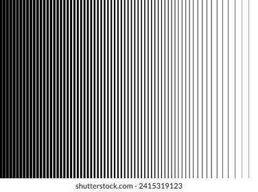 Fondo de rayas de gradiente de medio tono vertical monocromo. Patrón geométrico abstracto con líneas paralelas en blanco y negro para el diseño y la decoración.
