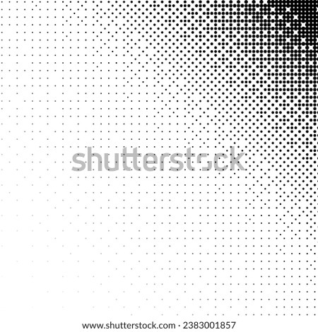 Monochrome vignette corner with a halftone raster gradient pattern of small black dots on a white background. Vector screentone retro illustration for comic and manga books