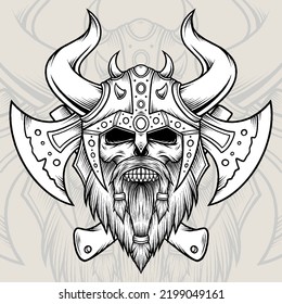 Monochrome Viking Skull Axe Vector Premium Stock Vector (Royalty Free ...