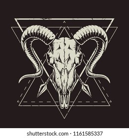 Monochrome vintage emblems and goat skull  Vector retro illustration