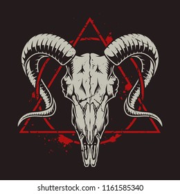 Monochrome vintage emblems and goat skull  Vector retro illustration