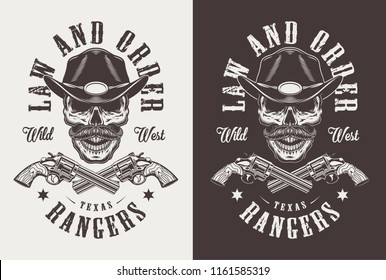 Monochrome vintage emblems with sheriff. Vector illustration
