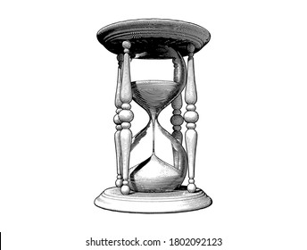 Monochrome vintage engraved drawing of vintage hourglass line art object vector illustration isolated on white background