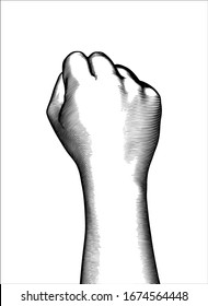 Monochrome vintage engraved drawing of right back hand fist gesture and arm wrist vector illustration isolated on white background
