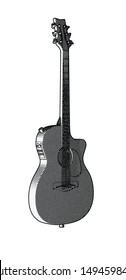 Monochrome vintage engraving drawing electric acoustic guitar illustration isolated on white background