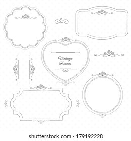 Monochrome vintage frames with floral elements on light pattern background