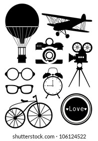 monochrome vintage objects collection. vector illustration