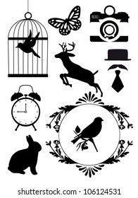 monochrome vintage objects collection. vector illustration