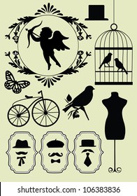 monochrome vintage objects collection. vector illustration