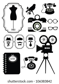 monochrome vintage objects collection. vector illustration