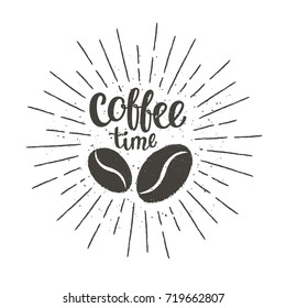 Monochrome vintage paper cup silhouette with lettering Life begins after coffee. Coffee to go with funny quote vector illustration for drink and beverage menu or cafe