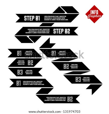 monochrome vintage retro infographics with ribbon