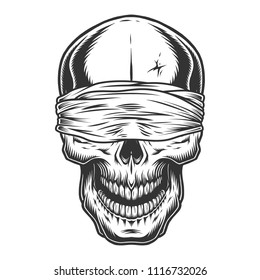 Monochrome vintage skull with blindfold. Vector illustration