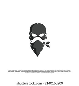 Monochrome vintage skull with mask. Vector illustration.