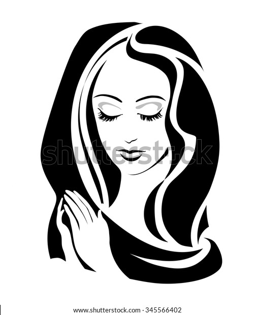 Monochrome Virgin Madonna Her Hands Folded Stock Vector Royalty