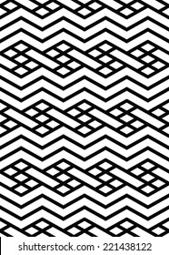 Monochrome visual abstract textured geometric seamless pattern. Symmetric black and white vector textile backdrop. Intertwine composition.