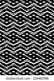 Monochrome visual abstract textured geometric seamless pattern. Symmetric black and white vector textile backdrop. Intertwine composition.
