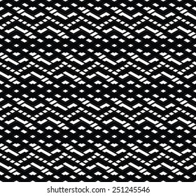 Monochrome visual abstract textured geometric seamless pattern. Symmetric black and white vector textile backdrop. Intertwine composition.