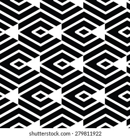 Monochrome visual abstract textured geometric seamless pattern. Symmetric black and white vector textile backdrop. Intertwine composition.