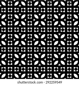 Monochrome visual abstract textured geometric seamless pattern. Symmetric black and white vector textile backdrop. 