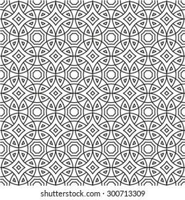 Monochrome visual abstract textured geometric seamless pattern. Symmetric black and white vector textile backdrop.