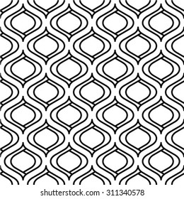 Einfarbiges visuelles abstraktes, strukturiertes, nahtloses Muster. Symmetrischer schwarz-weißer Vektorgrafik-Hintergrund.