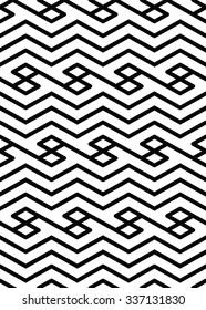 Monochrome visual abstract textured geometric seamless pattern. Symmetric black and white vector textile backdrop. Intertwine composition.