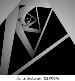 Monochrome volumetric optical illusion in the form of a swirling fractal triangle.