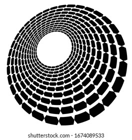 Monochrome volute, vortex shapes. Twisted helix elements. Rotation, spin and twist concept design