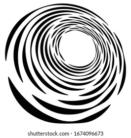 Monochrome volute, vortex shapes. Twisted helix elements. Rotation, spin and twist concept design