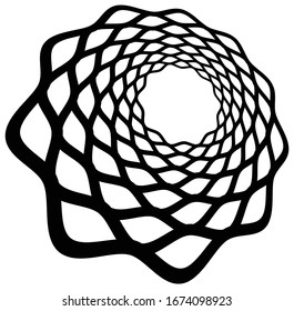 Monochrome volute, vortex shapes. Twisted helix elements. Rotation, spin and twist concept design