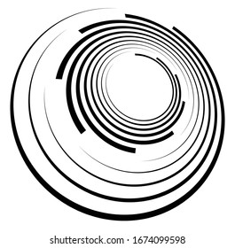 Monochrome volute, vortex shapes. Twisted helix elements. Rotation, spin and twist concept design
