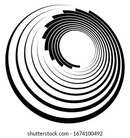 Monochrome volute, vortex shapes. Twisted helix elements. Rotation, spin and twist concept design