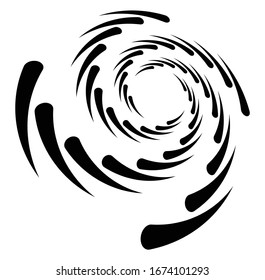 Monochrome volute, vortex shapes. Twisted helix elements. Rotation, spin and twist concept design