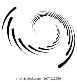 Monochrome volute, vortex shapes. Twisted helix elements. Rotation, spin and twist concept design