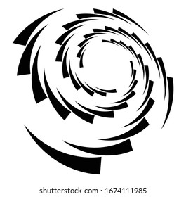 Monochrome volute, vortex shapes. Twisted helix elements. Rotation, spin and twist concept design