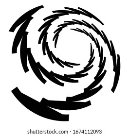 Monochrome volute, vortex shapes. Twisted helix elements. Rotation, spin and twist concept design