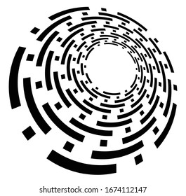 Monochrome volute, vortex shapes. Twisted helix elements. Rotation, spin and twist concept design