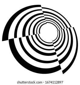 Monochrome volute, vortex shapes. Twisted helix elements. Rotation, spin and twist concept design