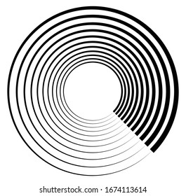 Monochrome volute, vortex shapes. Twisted helix elements. Rotation, spin and twist concept design