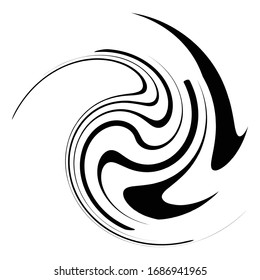 Monochrome volute, vortex shapes. Twisted helix elements. Rotation, spin and twist concept design