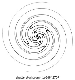 Monochrome volute, vortex shapes. Twisted helix elements. Rotation, spin and twist concept design