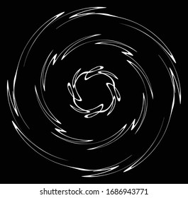 Monochrome volute, vortex shapes. Twisted helix elements. Rotation, spin and twist concept design