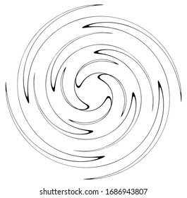 Monochrome volute, vortex shapes. Twisted helix elements. Rotation, spin and twist concept design