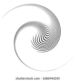 Monochrome volute, vortex shapes. Twisted helix elements. Rotation, spin and twist concept design
