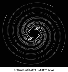 Monochrome volute, vortex shapes. Twisted helix elements. Rotation, spin and twist concept design