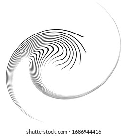 Monochrome volute, vortex shapes. Twisted helix elements. Rotation, spin and twist concept design